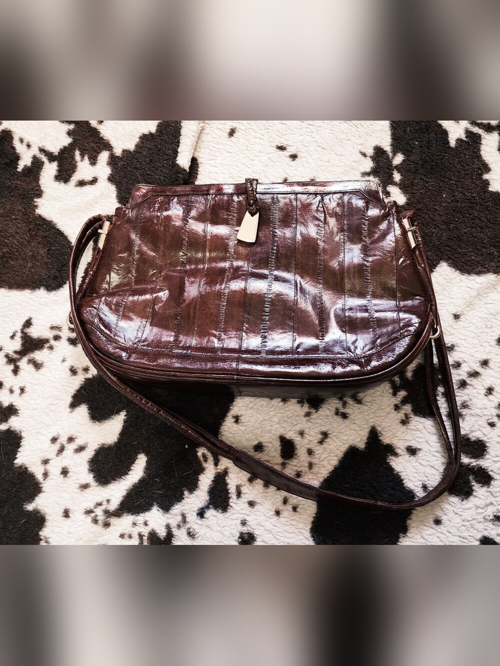 WOMEN'S 80'S GENUINE EEL SKIN BAG - BROWN